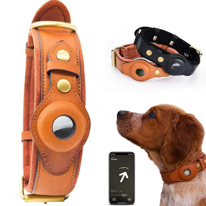 Durable Leather Airtag Dog Collar™